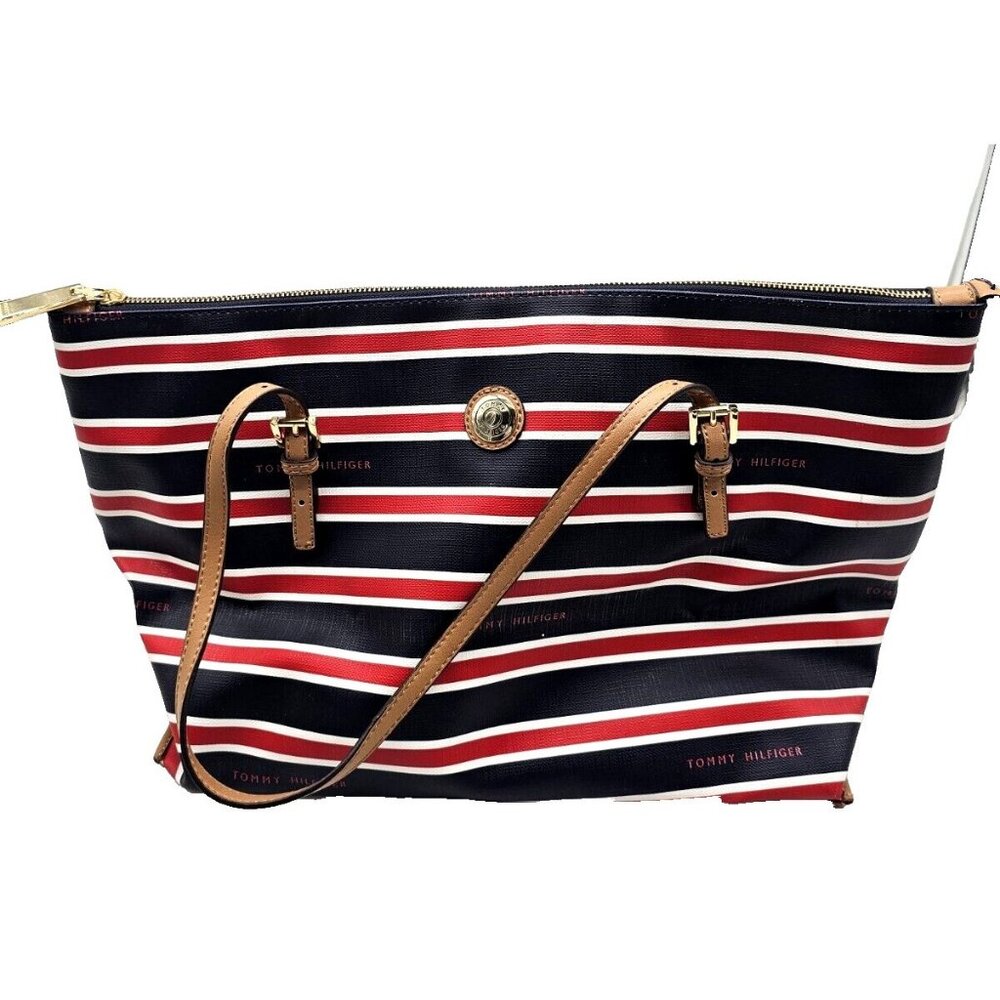 Tommy Hilfiger Red White Black Striped Tote Bag